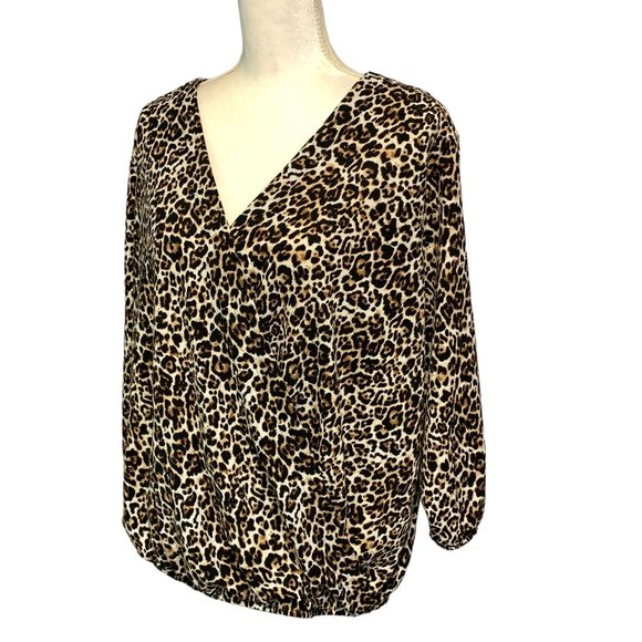Alyx Womens Work Animal Print Slouchy V-Neck 3/4 Sleeve Tunic Top Blouse Size XL - Picture 3 of 9